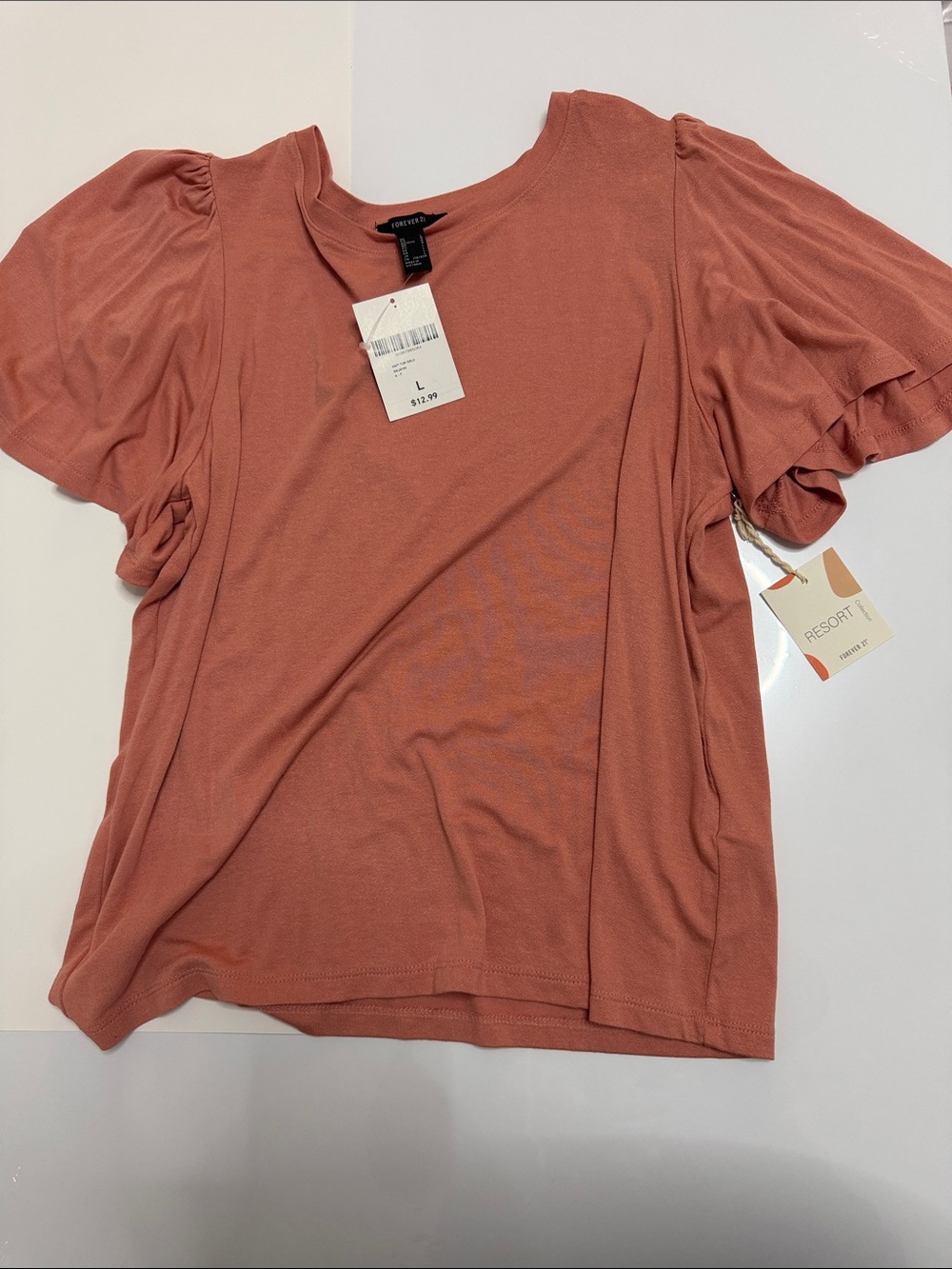 Forever 21 Rose-Peach Puff Sleeve Short Sleeve Top three tops